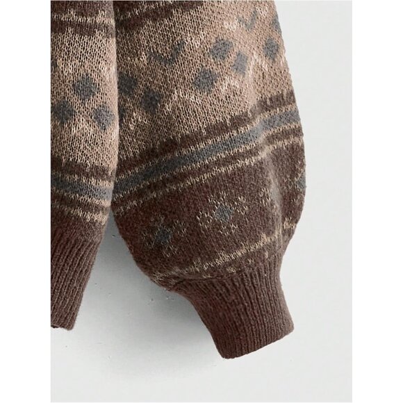 Women's Fall Sweater Knit Striped Oversized Long Sleeve Crew Neck Casual - Picture 3 of 4